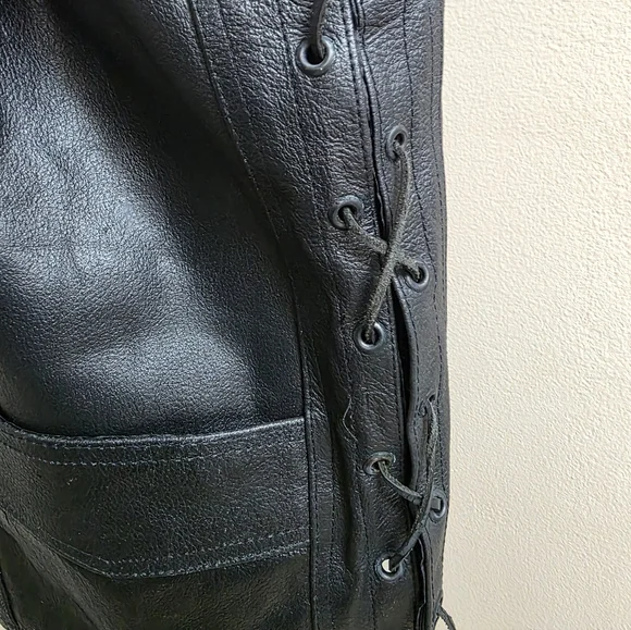 Black Leather Biker Vest Sz 48 - Picture 5 of 11